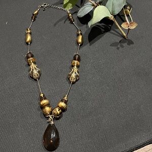 Elegant Gold and Brown Beaded Necklace